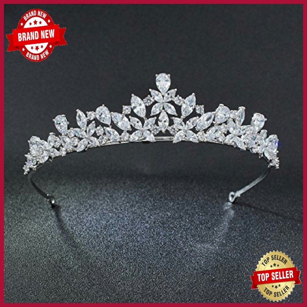 Platinum-Plated Cubic Zirconia Wedding Tiara Headband Hair Accessory